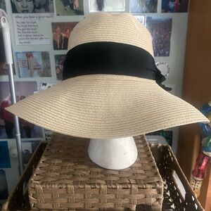 Chic Cream and Black Wide-Brimmed Hat
